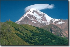 Gergeti’s Sameba and the mountain of Kazbegi. Photo by Gia Chkhatarashvili
